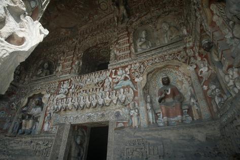 Giclee Print: China, Shanxi Province, Decorated Interior of Yungang Grottoes: 18x12in