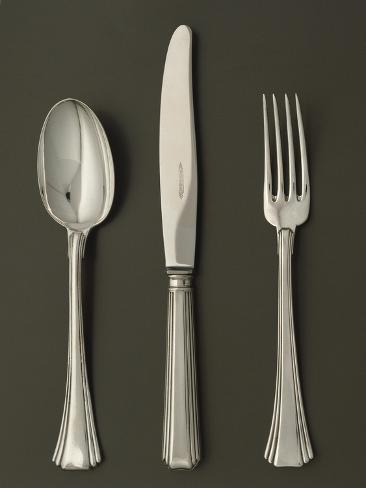 Giclee Print: Silver Cutlery Spoon, Knife and Fork, Model Italica: 12x9in