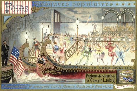 Giclee Print: Illuminations and Dance on the Hudson River, New York: 18x12in