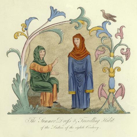 Giclee Print: The Summer Dress and Travelling Costume of the Ladies of the 8th Century: 16x16in