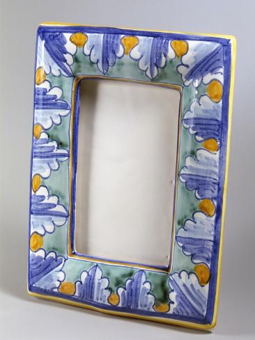 Giclee Print: Vertical Photo Frame with Blue Palm Decorations: 12x9in
