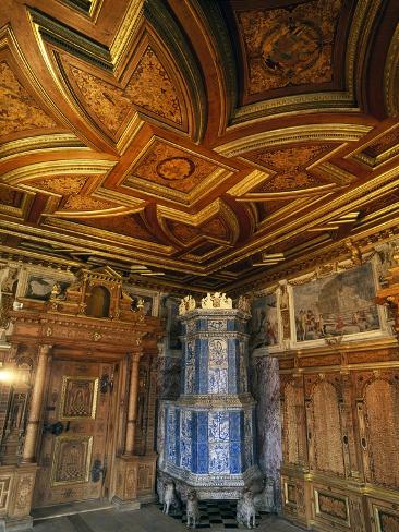 Giclee Print: View of Princely Room with Inlaid Ceiling and Majolica Stove: 12x9in