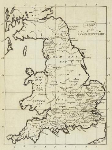 Giclee Print: Map of the Saxon Heptarchy: 12x9in