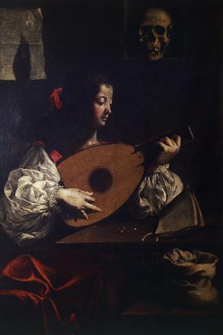 Giclee Print: Lute Player with Vanitas Symbols by Luigi Miradori: 18x12in