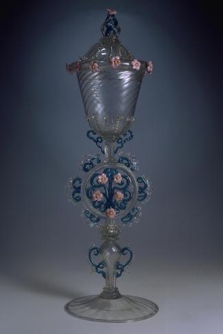 Giclee Print: Large Goblet with Lid Made of Crystal Spiral Twisted Flowers with Five Milk Glass: 18x12in