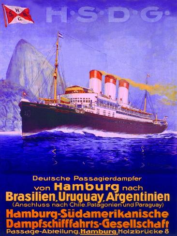 Giclee Print: Poster Advertising the Hamburg Southern Line, 1925: 12x9in