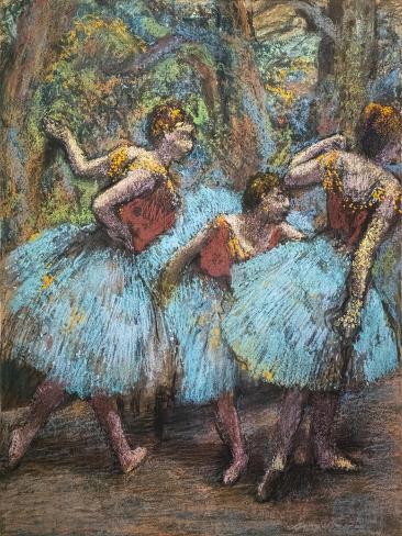 Giclee Print: Three dancers (blue skirts, red corsages). Around 1903. Pastel by Edgar Degas: 12x9in Giclee Print: Three dancers (blue skirts, red corsages). Around 1903. Pastel by Edgar Degas: 12x9in