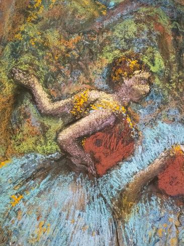 Giclee Print: Three dancers (blue skirts, red corsages) (detail). Around 1903. Pastel by Edgar Degas: 12x9in