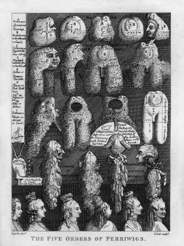 Giclee Print: The Five Orders of George III's Wigs by William Hogarth by William Hogarth: 12x9in