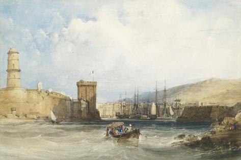 Giclee Print: The Entrance to the Harbour of Marseilles, C.1838 by William Callow: 18x12in