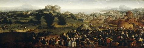 Giclee Print: Landscape with Tournament and Hunters, 1519-20 by Jan van Scorel: 24x8in