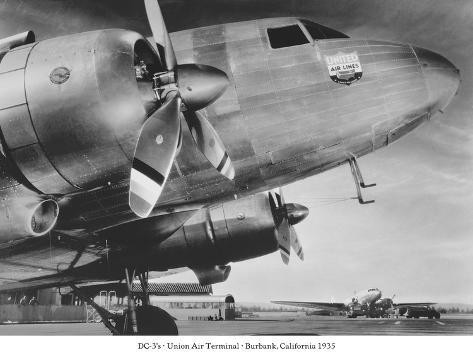 Art Print: DC-3, Union Air Terminal, Burbank, California 1935: 12x9in