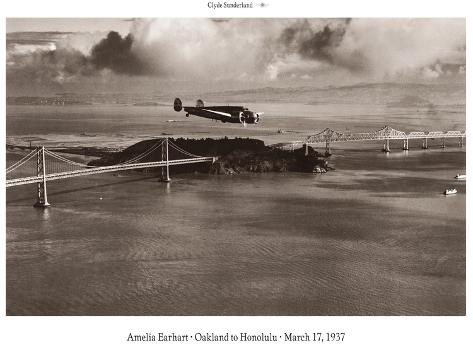 Art Print: Amelia Earhart in Flight, Oakland to Honolulu, March 17, 1937 by Clyde Sunderland: 12x9in