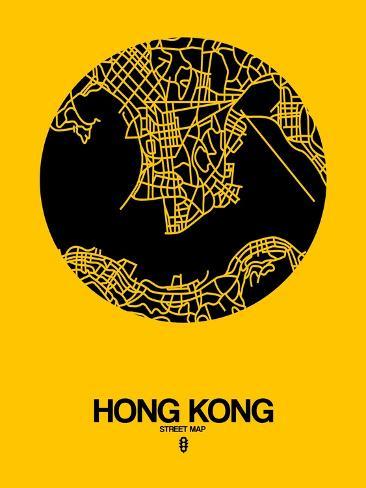 Art Print: Hong Kong Street Map Yellow by NaxArt: 12x9in