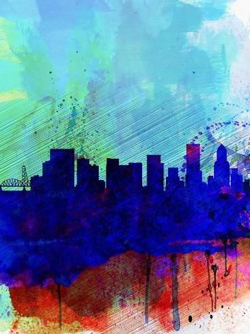 Art Print: Portland Watercolor Skyline by NaxArt: 12x9in