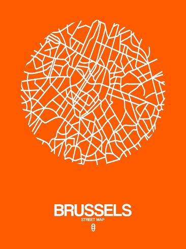 Art Print: Brussels Street Map Orange by NaxArt: 12x9in