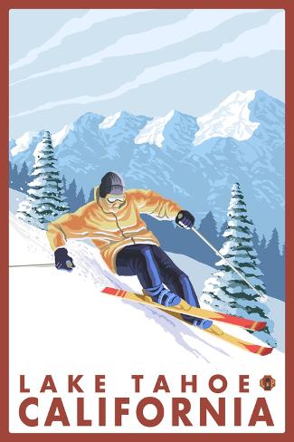 Art Print: Downhhill Snow Skier, Lake Tahoe, California by Lantern Press: 18x12in