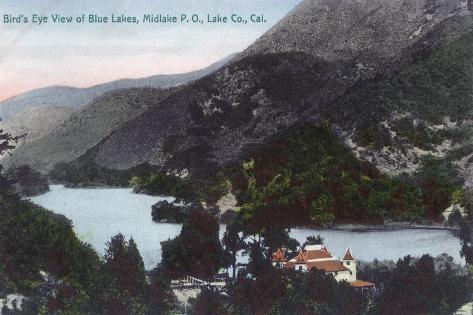 Art Print: Aerial View of the Blue Lakes - Midlake, CA by Lantern Press: 18x12in