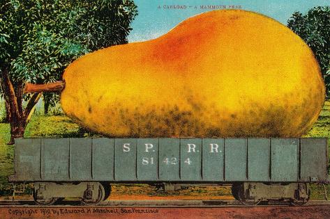 Art Print: Oversized Pear on Railroad Car - California State by Lantern Press: 18x12in