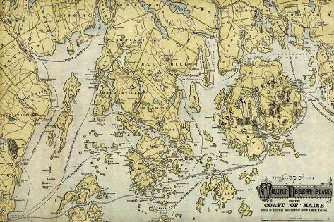 Art Print: Mount Desert Island and Coast of Maine - Panoramic Map by Lantern Press: 18x12in