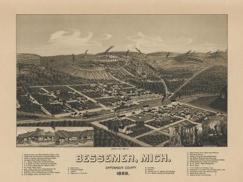 Art Print: Bessemer, Michigan - Panoramic Map by Lantern Press: 12x9in