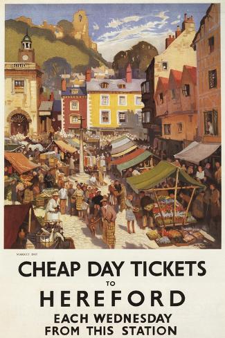 Art Print: Hereford, England - Market Scene Railway Poster by Lantern Press: 18x12in