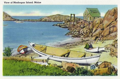 Art Print: Boothbay Harbor, Maine - View of Monhegan Island, Beach Scene by Lantern Press: 18x12in