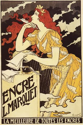 Art Print: Paris, France - L. Marquet Ink Red-Headed Woman & Harp Promo Poster by Lantern Press: 18x12in