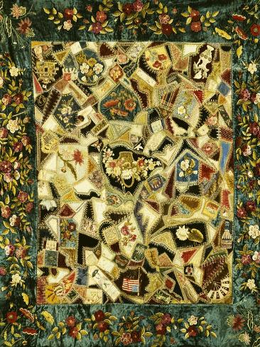 Giclee Print: Pieced and Embroidered Silk and Velvet Crazy Quilt, American, Late 19th Century: 12x9in