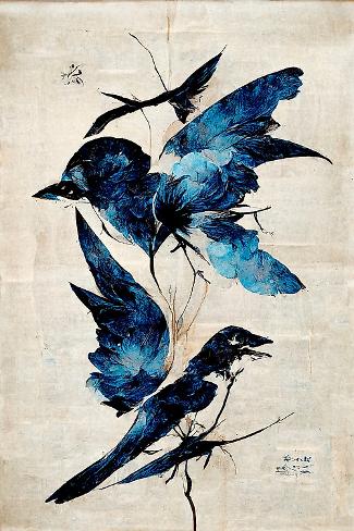 Giclee Print: Blue Birds by Treechild: 18x12in