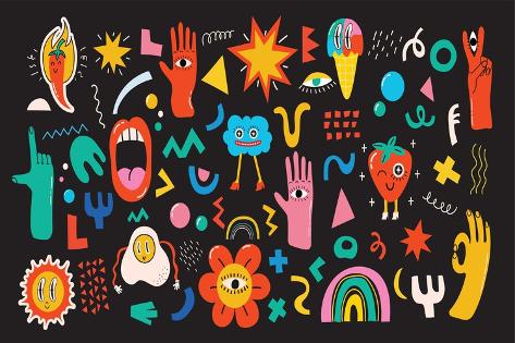 Photographic Print: Big Set of Different Colored Vector Illustrations in Cartoon Flat Design. Hand Drawn Abstract Shape by Virinka: 12x8in