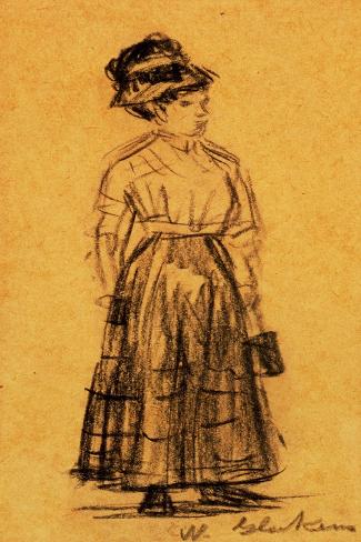 Giclee Print: Woman in Black Hat and Black Skirt (Pencil on Paper) by William James Glackens: 18x12in Giclee Print: Woman in Black Hat and Black Skirt (Pencil on Paper) by William James Glackens: 18x12in