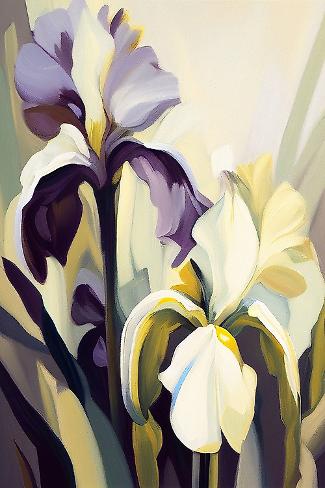 Art Print: Purple and White Irises by Lea Faucher: 18x12in
