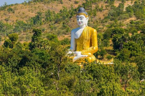 Photographic Print: Large sitting Buddha statue near Maha Bodhi Ta Htaung Standing Buddha, Monywa, Myanmar (Burma) by Jan Miracky: 12x8in