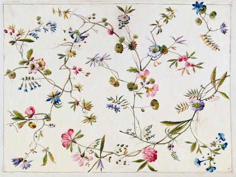 Giclee Print: Textile Design, C.1788-92 (W/C on Paper) by William Kilburn: 12x9in