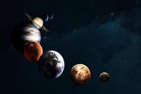 Photographic Print: Planets of the Solar System against Milky Way. Science Fiction Art. Elements of this Image Furnishe by Forplayday: 12x8in