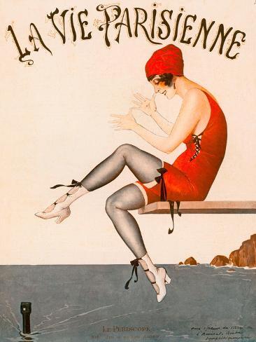 Giclee Print: Swimmer on Diving Board, Illustration from La Vie Parisienne, 1920 (Colour Litho). by Georges Leonnec: 12x9in