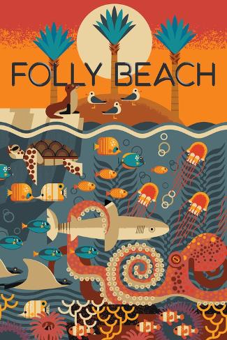 Premium Giclee Print: South Carolina - Folly Beach - Textured Geometric - Lantern Press Artwork by Lantern Press: 30x20in