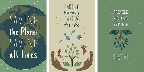 Photographic Print: Posters Set about Recycling, Biodiversity and Fighting against Climate Chan by Vanesa Duque: 24x12in