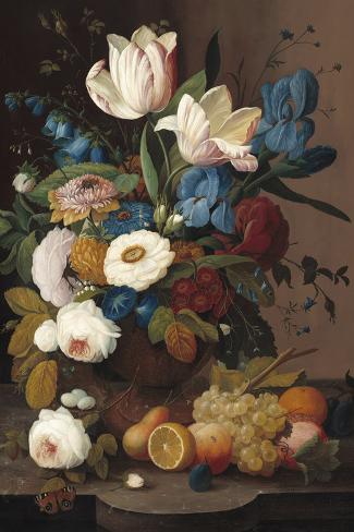 Giclee Print: Still Life Flowers and Fruit, 1848 by Severin Roesen: 36x24in
