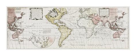 Premium Giclee Print: Foundational Map of the World, 1700 by Edmond Halley: 18x44in