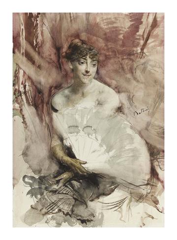 Premium Giclee Print: Woman with Fan Seated in a Theatre Box, Countess of Rasti c.1878 by Giovanni Boldini: 38x28in