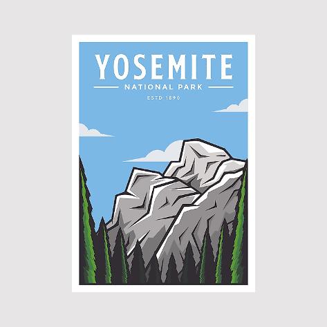 Photographic Print: Yosemite National Park Poster Vector Illustration Design by DOMSTOCK: 16x16in
