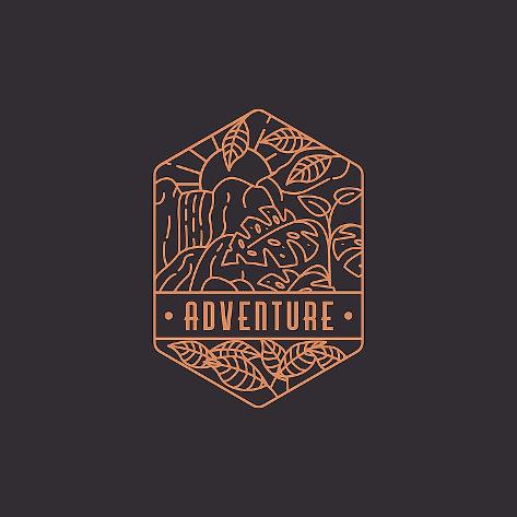 Photographic Print: Emblem Forest and Waterfall Adventure Illustration Vector Template with Line Art Style on Black Bac by DOMSTOCK: 16x16in