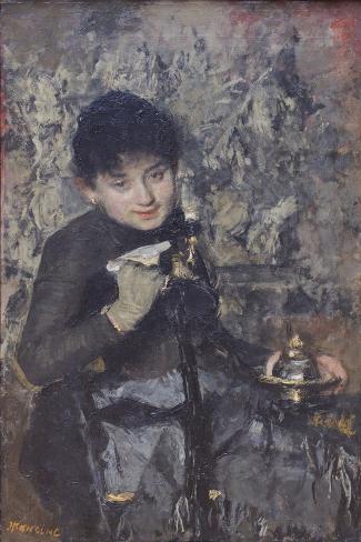 Premium Giclee Print: Woman with Inkwell, C.1875 (Oil on Canvas) by Antonio Mancini: 30x20in