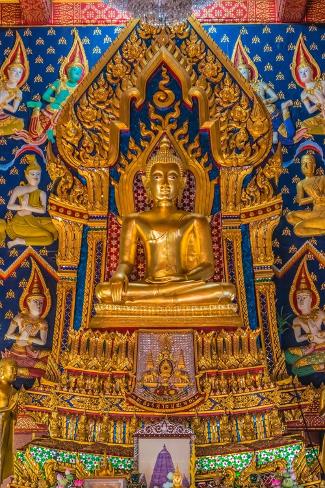 Photographic Print: Golden Buddha decorations Wat Thatsanarun Suntharikaram community temple, Bangkok, Thailand by William Perry: 12x8in