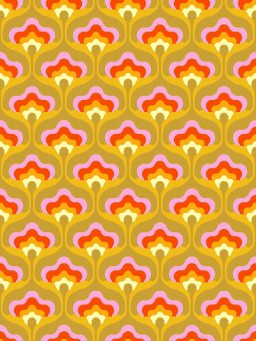 Photographic Print: 1970S Floral Pattern. Retro 70S Funky Design with Pink, Yellow, and Green Geometric Flowers. Groovy by Eblis: 12x9in