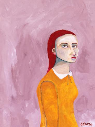 Giclee Print: Lady in the Yellow Dress and Pink Background by Sharyn Bursic: 12x9in Giclee Print: Lady in the Yellow Dress and Pink Background by Sharyn Bursic: 12x9in