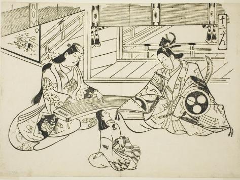 Giclee Print: Yoshitsune (Ushiwaka) and Princess Joruri, from the series "Famous Scenes from..., c. 1705/06. by Okumura Masanobu: 12x9in