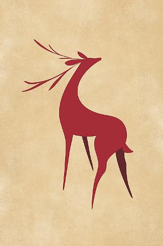 Giclee Print: Stylized Retro Deer Red/Tan by Rosana Laiz Blursbyai: 18x12in